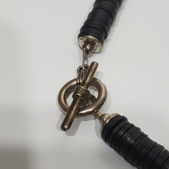 Black And Silver Costume‎ Necklace Wood Beads 19" - Picture 4 of 6